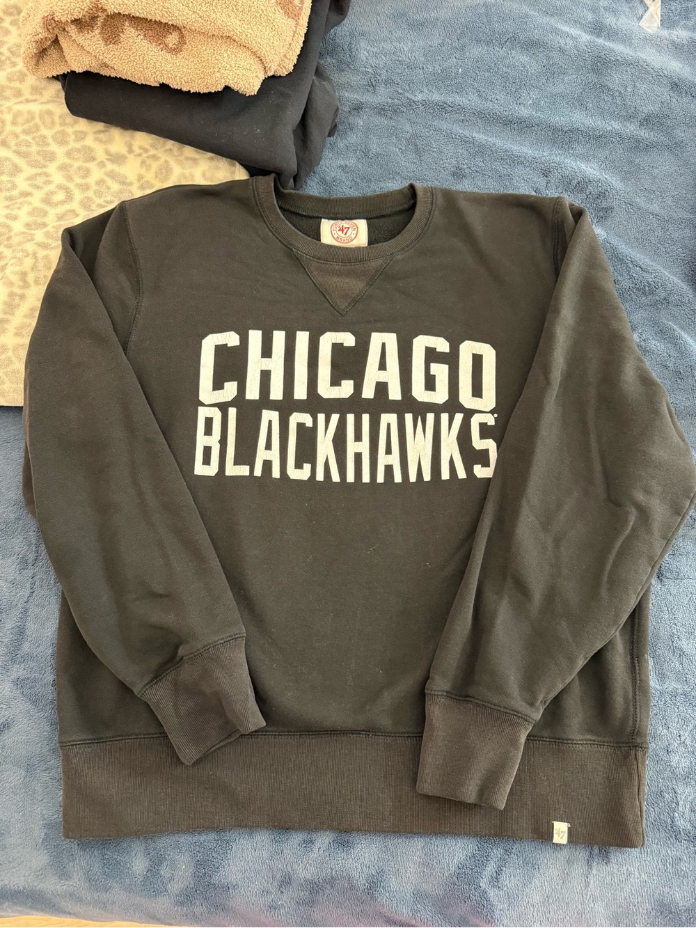 '47 Chicago Blackhawks Unisex Black Crewneck Sweatshirt